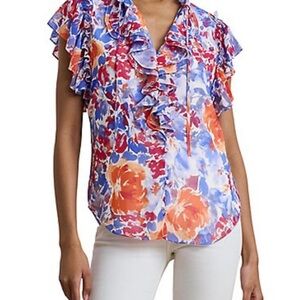 Floral Flutter Ruffle Blouse V-neck Ralph Lauren